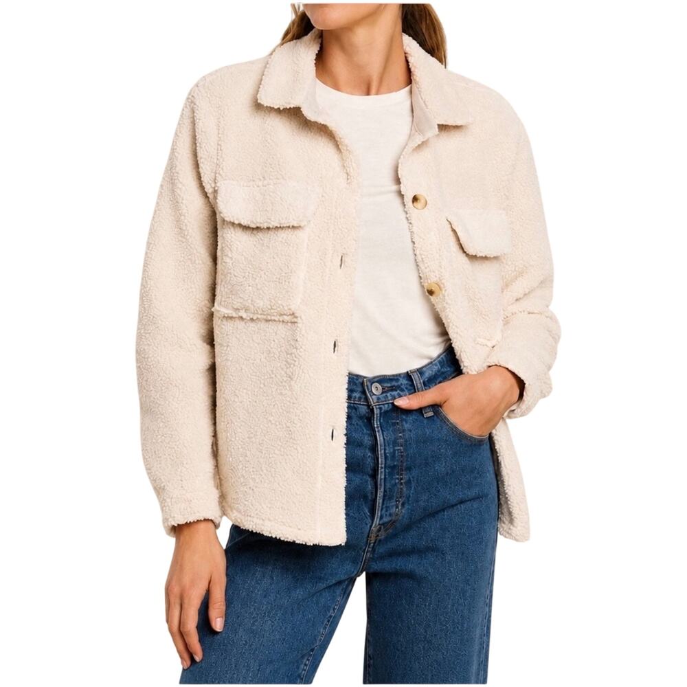 BeachLunchLounge Cream Sherpa Teddy Shacket Jacket Medium Good Condition
